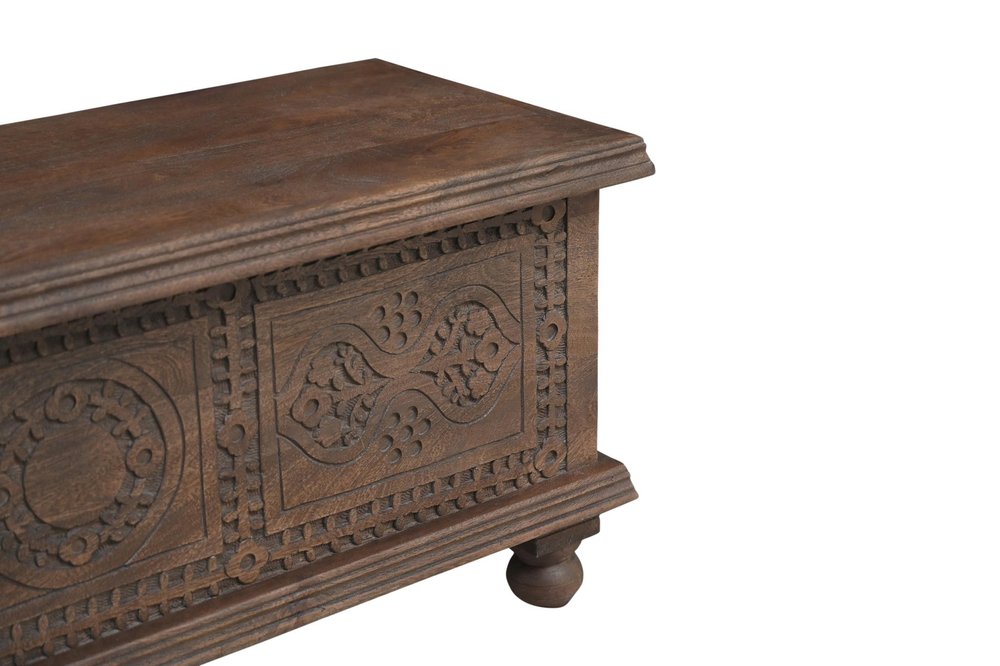 54" Brown Solid Wood Medallion Ottoman With Storage