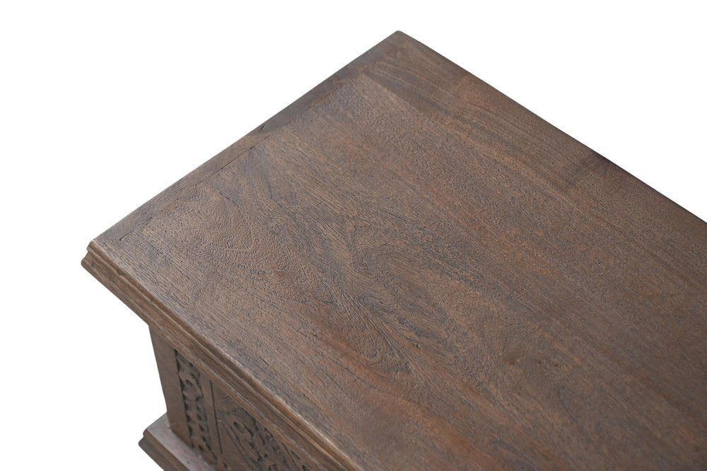 54" Brown Solid Wood Medallion Ottoman With Storage