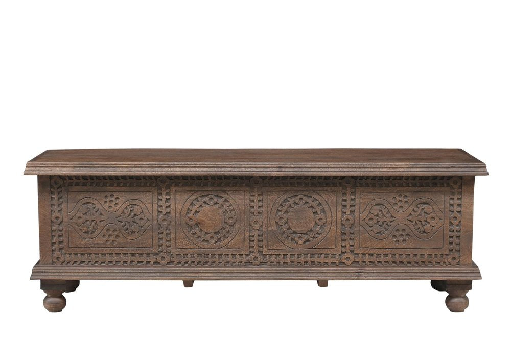 54" Brown Solid Wood Medallion Ottoman With Storage