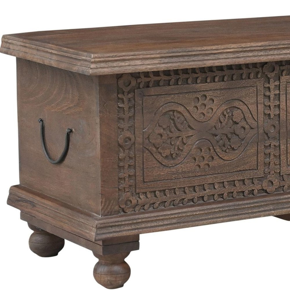 54" Brown Solid Wood Medallion Ottoman With Storage