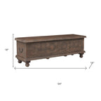 54" Brown Solid Wood Medallion Ottoman With Storage