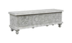 54" White Solid Wood Medallion Ottoman With Storage