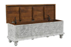 54" White Solid Wood Medallion Ottoman With Storage