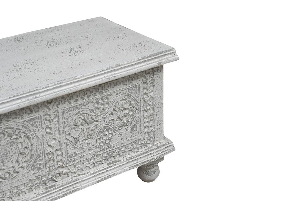 54" White Solid Wood Medallion Ottoman With Storage