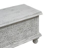 54" White Solid Wood Medallion Ottoman With Storage