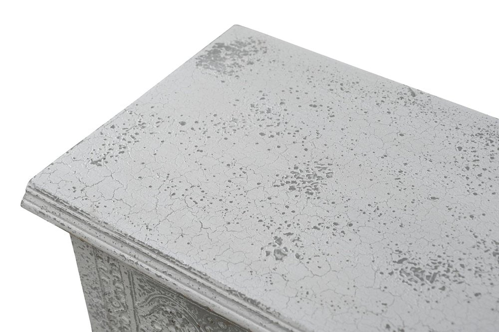 54" White Solid Wood Medallion Ottoman With Storage