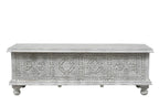 54" White Solid Wood Medallion Ottoman With Storage