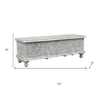 54" White Solid Wood Medallion Ottoman With Storage