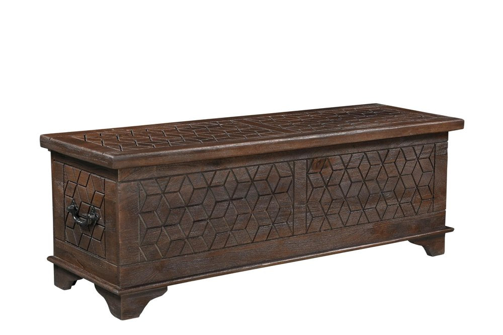 52" Brown Solid Wood Geometric Ottoman With Storage