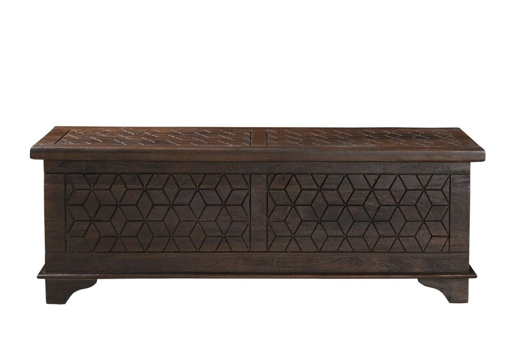 52" Brown Solid Wood Geometric Ottoman With Storage