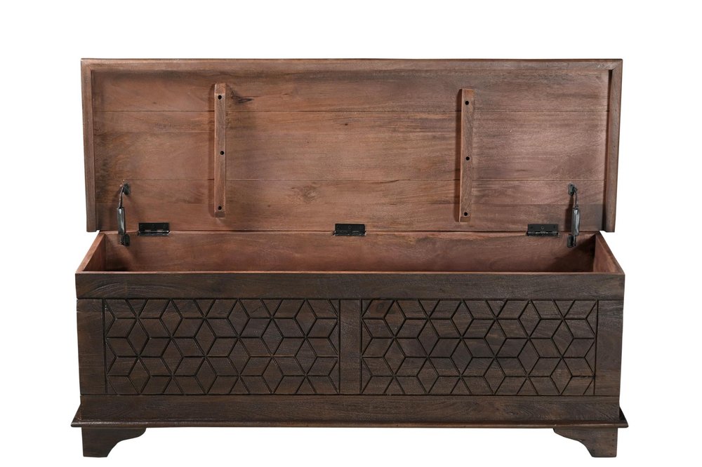 52" Brown Solid Wood Geometric Ottoman With Storage