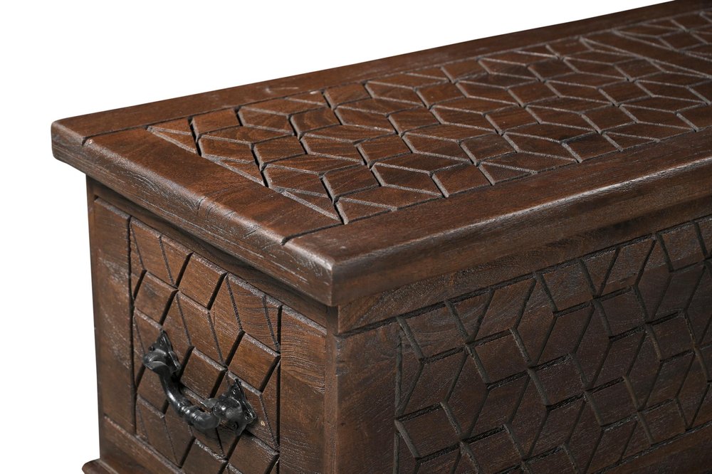 52" Brown Solid Wood Geometric Ottoman With Storage