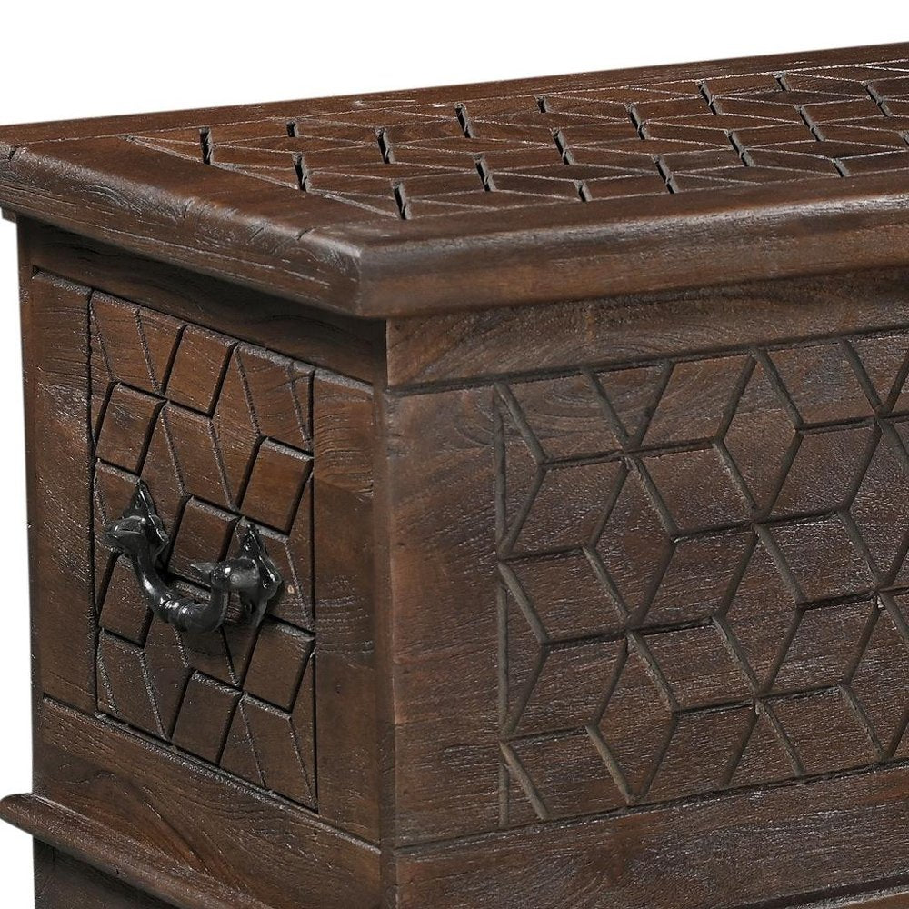 52" Brown Solid Wood Geometric Ottoman With Storage
