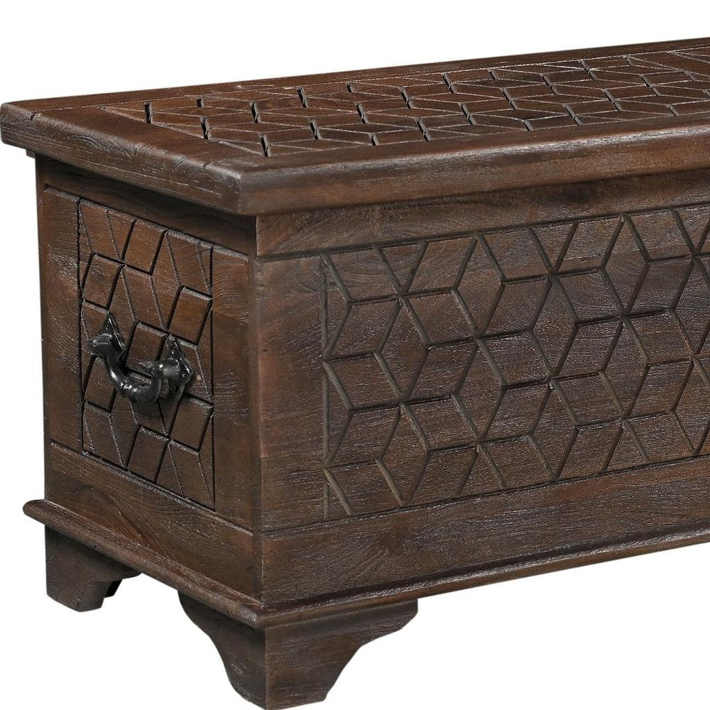 52" Brown Solid Wood Geometric Ottoman With Storage