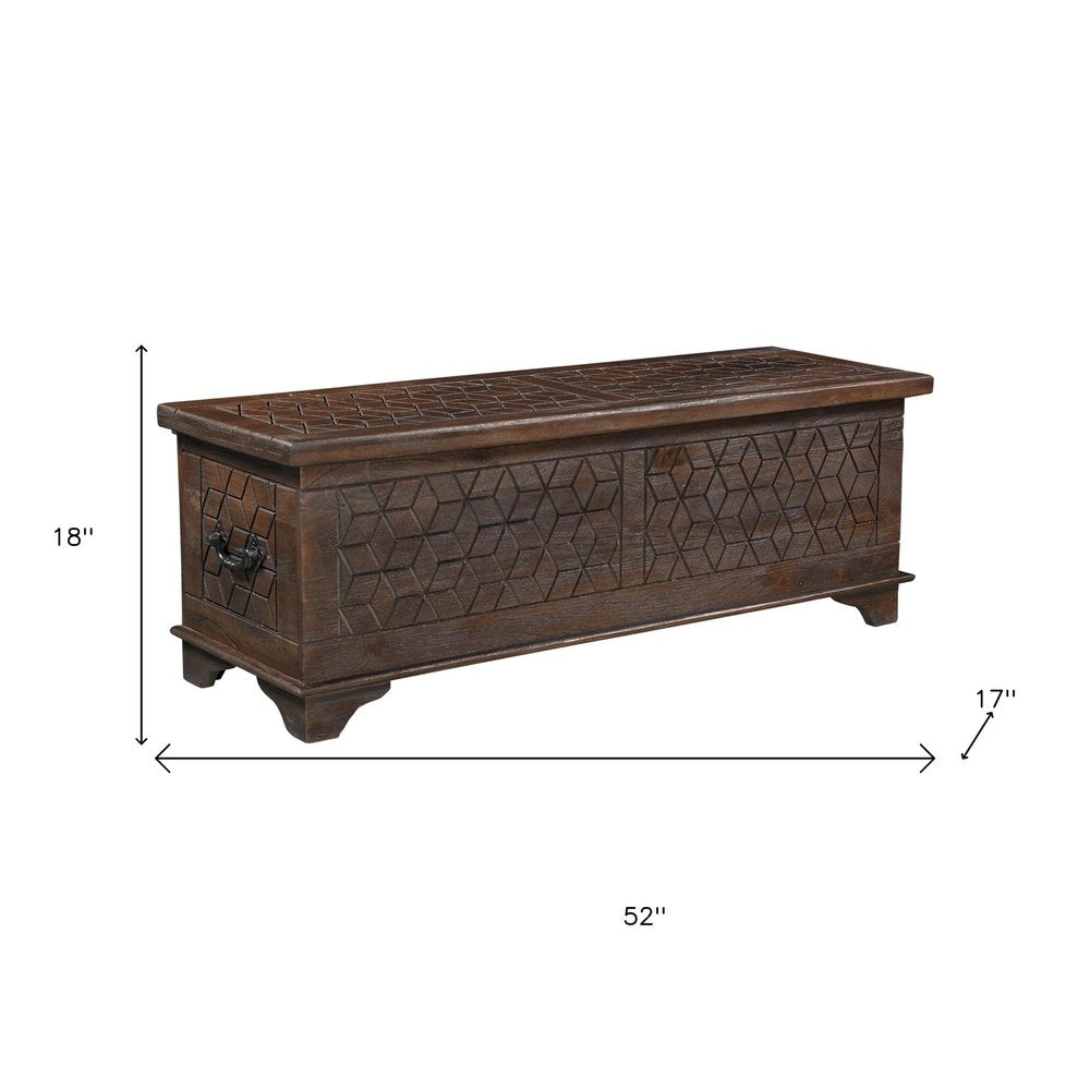 52" Brown Solid Wood Geometric Ottoman With Storage