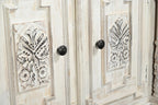 118" White Distressed Solid Wood Carved Floral Six Drawer Sideboard with Six Doors