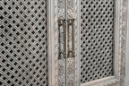 111" Gray Distressed Solid Wood Carved Floral Sideboard with Six Doors