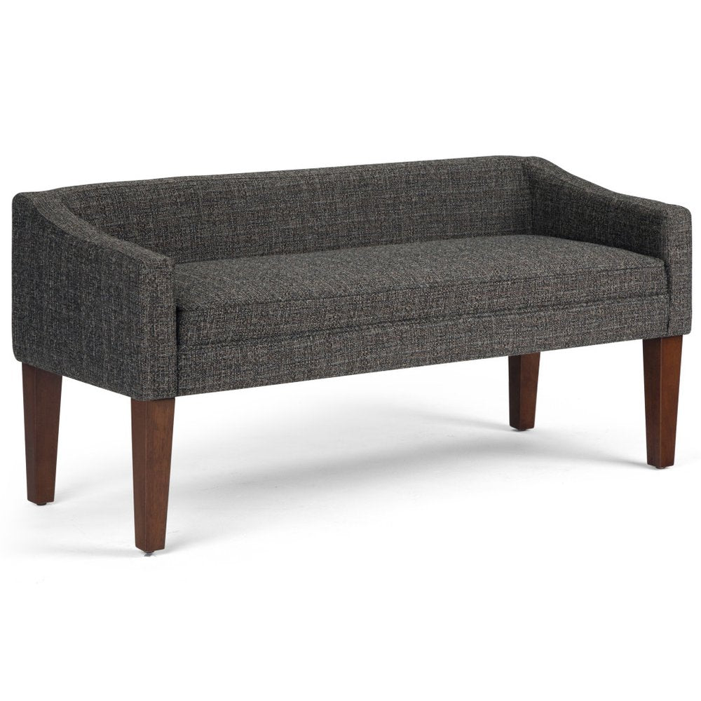 50" Dark Gray and Brown Fabric and Wood Upholstered Bench