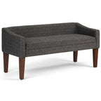 50" Dark Gray and Brown Fabric and Wood Upholstered Bench