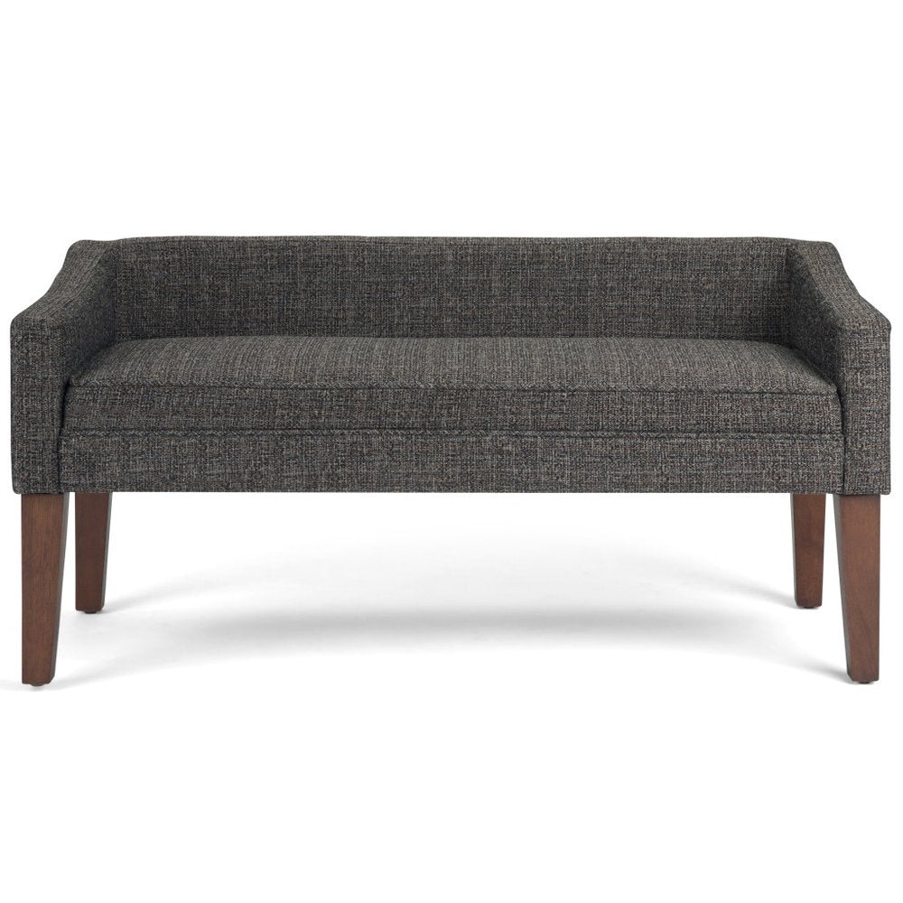 50" Dark Gray and Brown Fabric and Wood Upholstered Bench