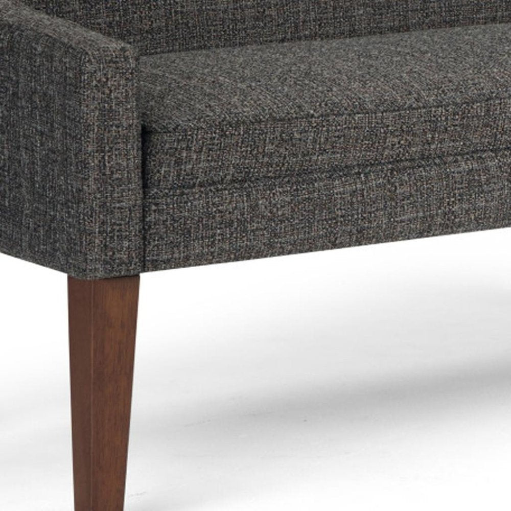 50" Dark Gray and Brown Fabric and Wood Upholstered Bench