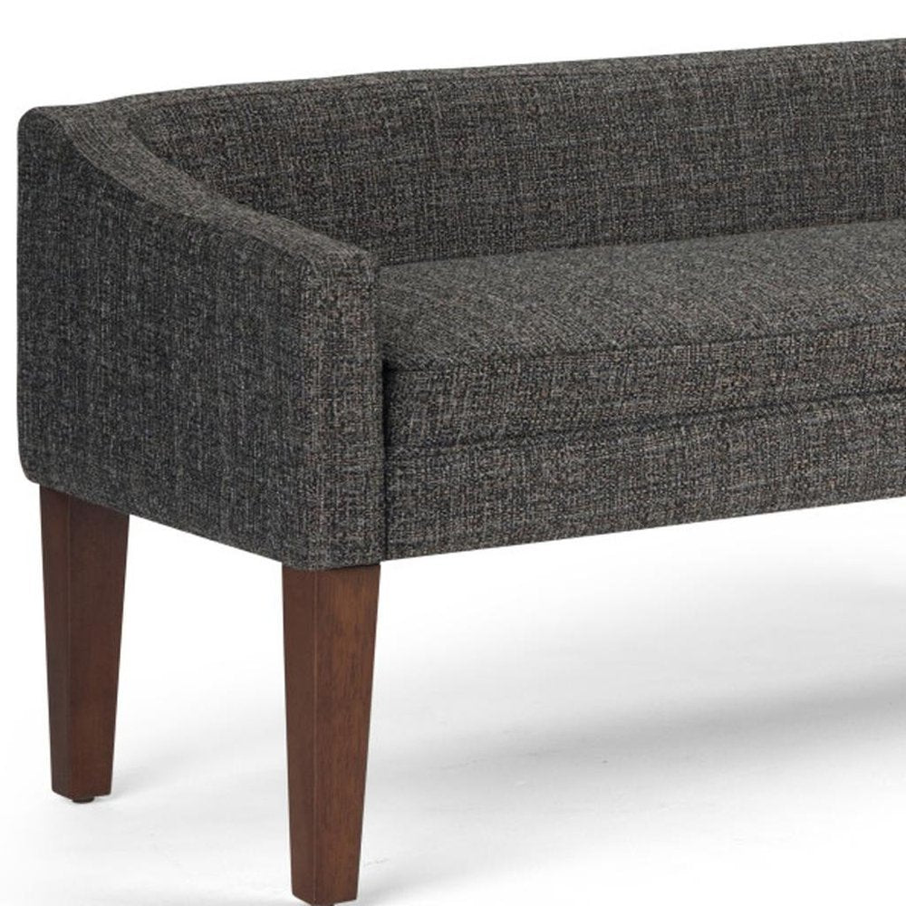 50" Dark Gray and Brown Fabric and Wood Upholstered Bench