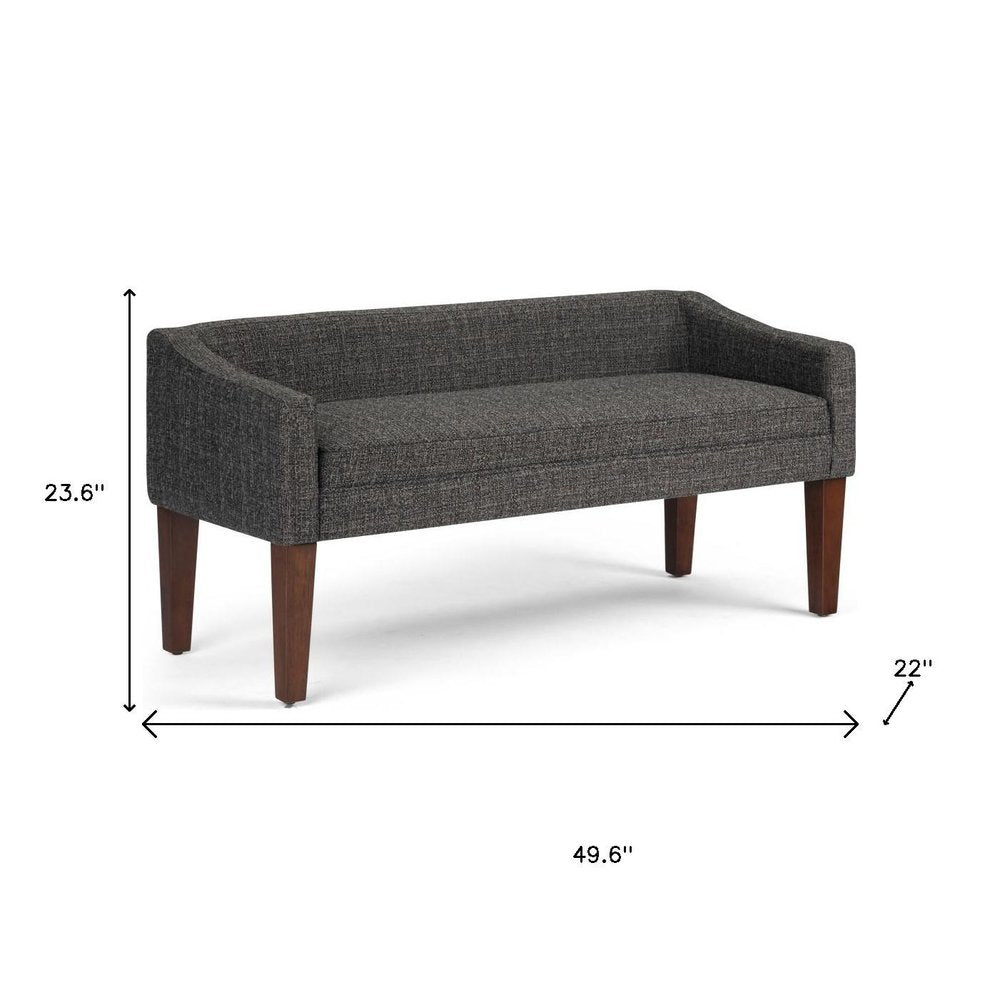 50" Dark Gray and Brown Fabric and Wood Upholstered Bench