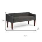 50" Dark Gray and Brown Fabric and Wood Upholstered Bench