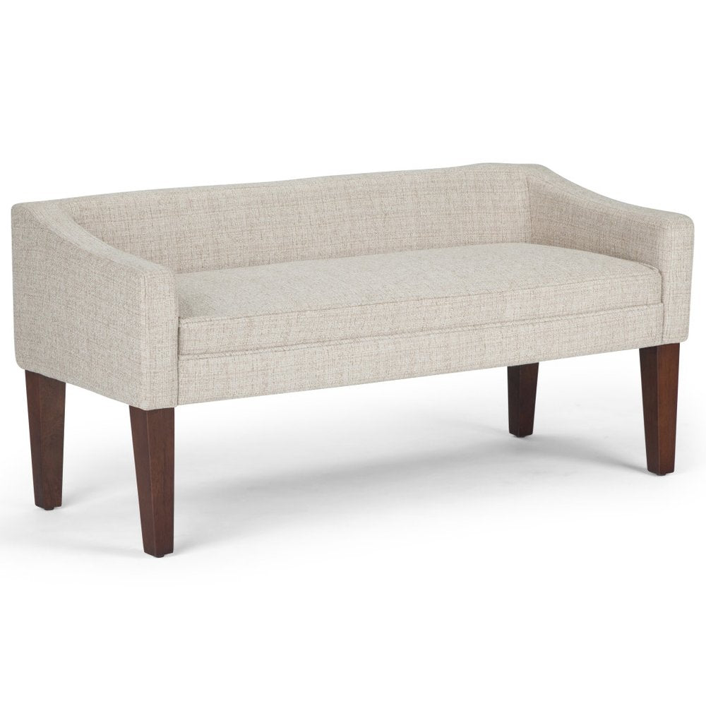 50" Dark Gray and Brown Fabric and Wood Upholstered Bench