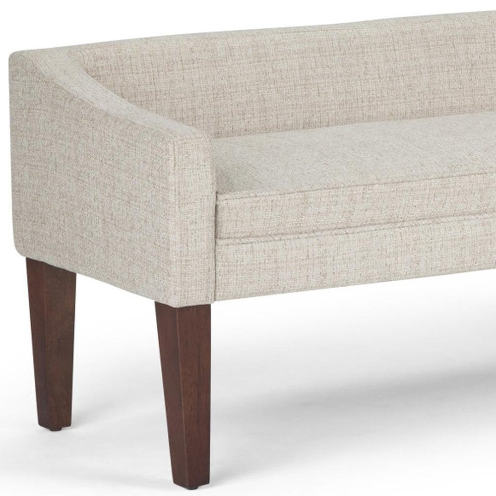 50" Dark Gray and Brown Fabric and Wood Upholstered Bench