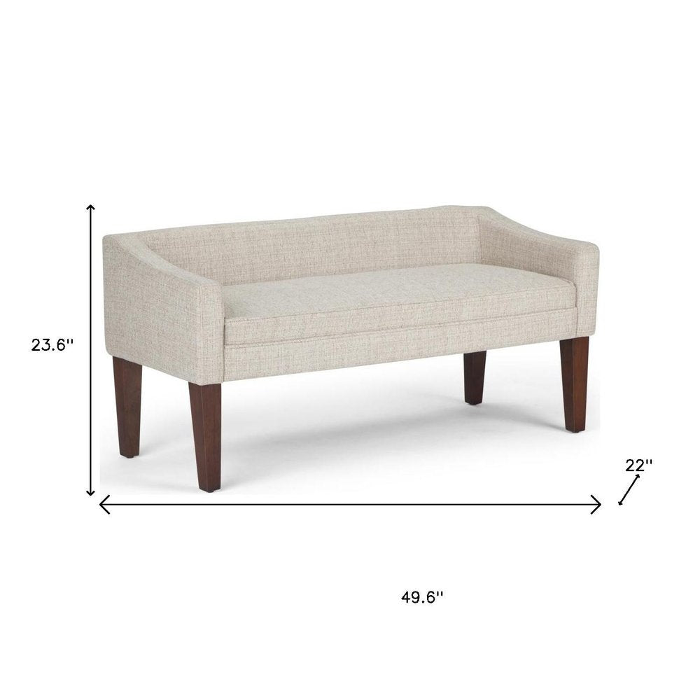 50" Dark Gray and Brown Fabric and Wood Upholstered Bench