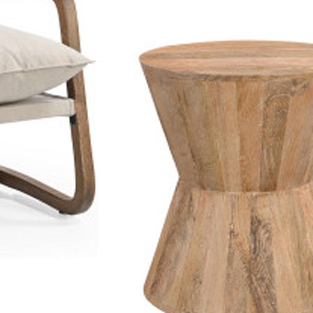 Set of Three Brown Solid Wood Round Solid Furniture Set