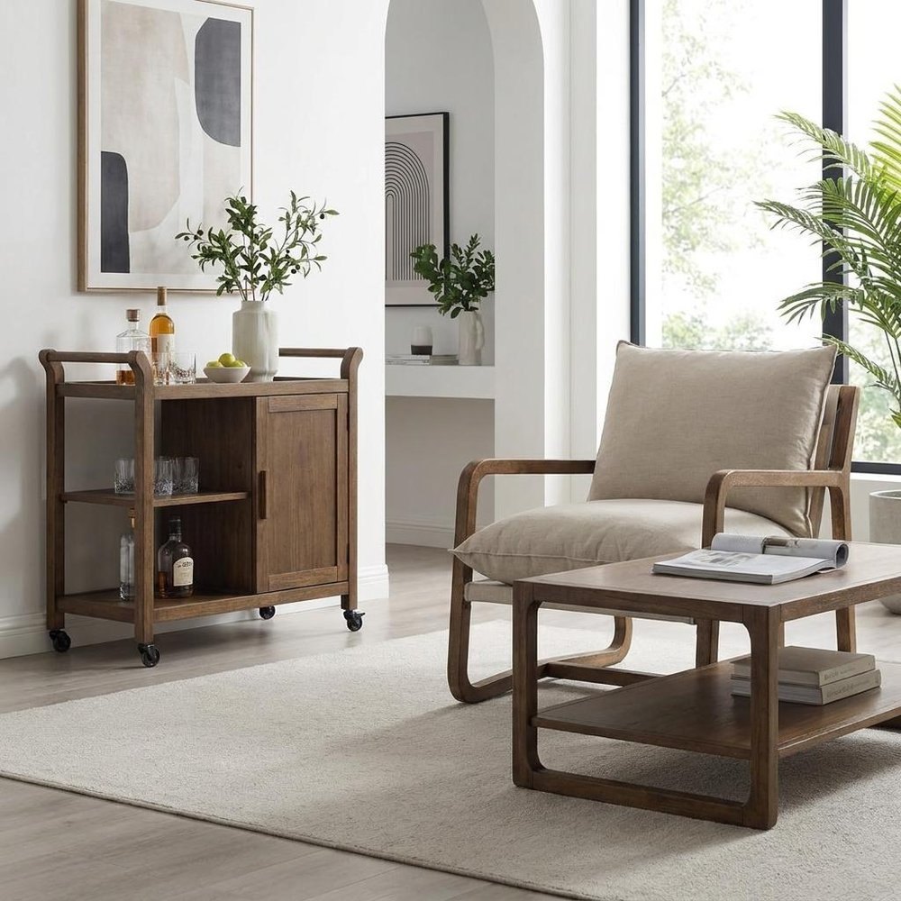 Set of Three Brown Solid Wood Round Solid Furniture Set