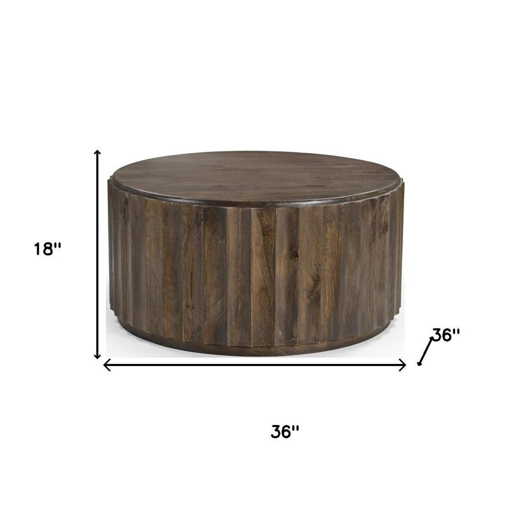 Set of Two Dark Brown Solid Wood Round Solid Furniture Set