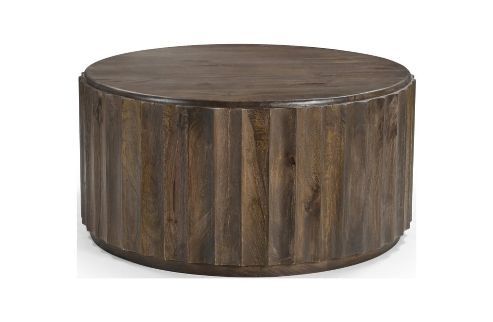 Set of Two Dark Brown Solid Wood Round Solid Furniture Set