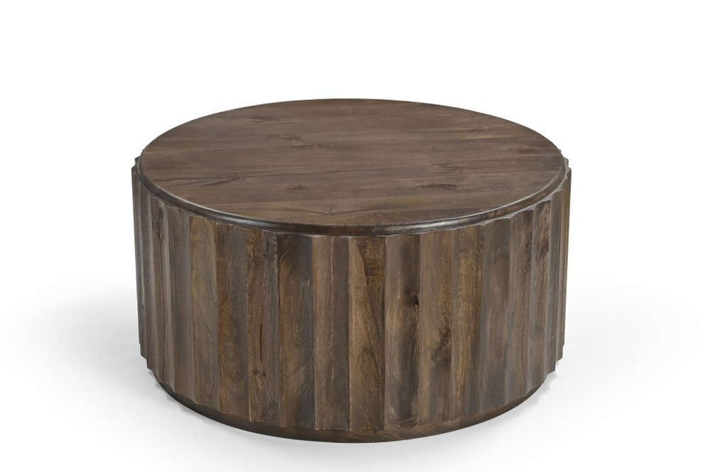 Set of Two Dark Brown Solid Wood Round Solid Furniture Set