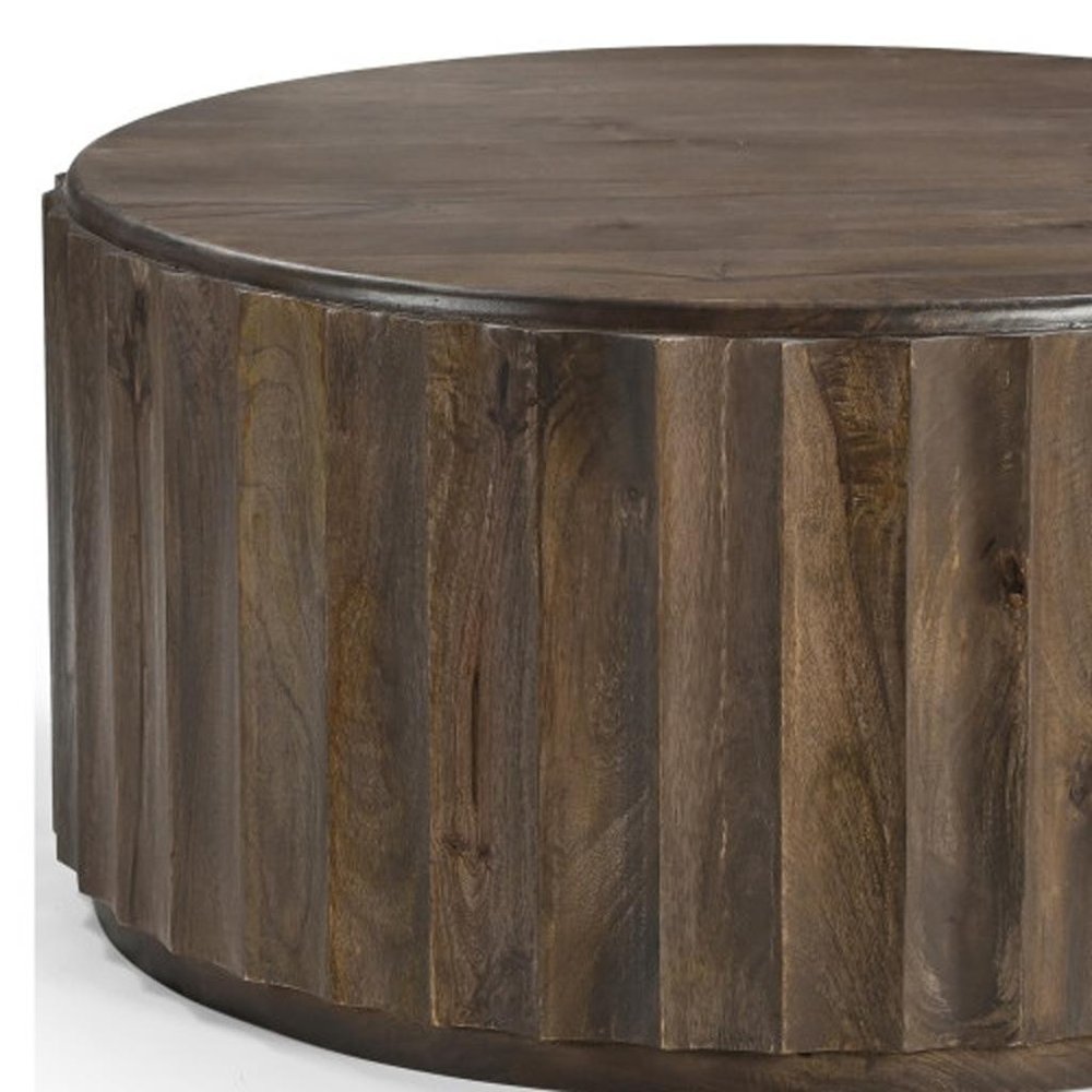 Set of Two Dark Brown Solid Wood Round Solid Furniture Set