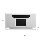 66" White Ribbed Wood Electric Storage Cabinet Fireplace With LED And Speaker