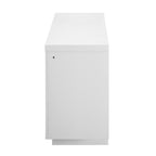 76" White Ribbed Wood Electric Storage Cabinet Fireplace With LED And Speaker