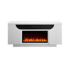 76" White Ribbed Wood Electric Storage Cabinet Fireplace With LED And Speaker
