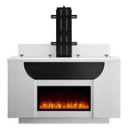 76" White Ribbed Wood Electric Storage Cabinet TV Fireplace With LED And Speaker