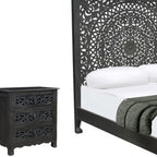 Three Piece Black Solid Wood Bedroom Set