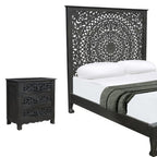 Three Piece Black Solid Wood Bedroom Set