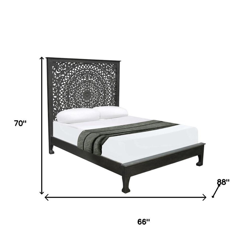 Three Piece Black Solid Wood Bedroom Set