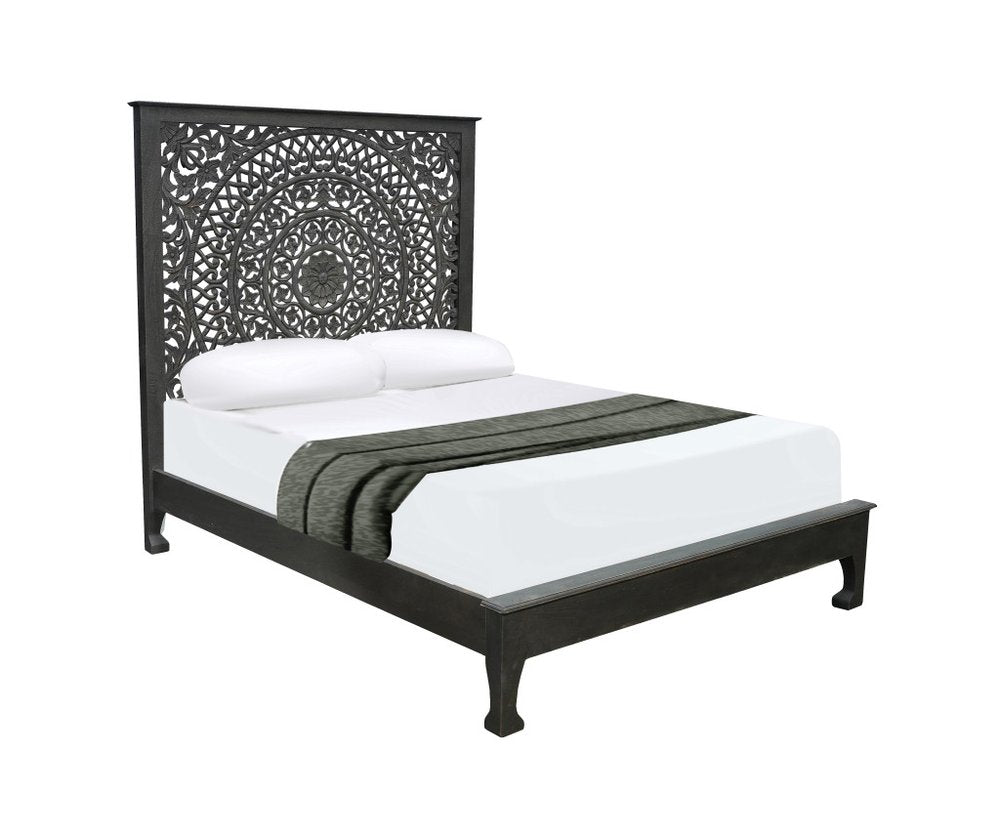 Three Piece Black Solid Wood Bedroom Set
