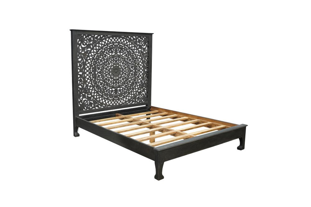 Three Piece Black Solid Wood Bedroom Set