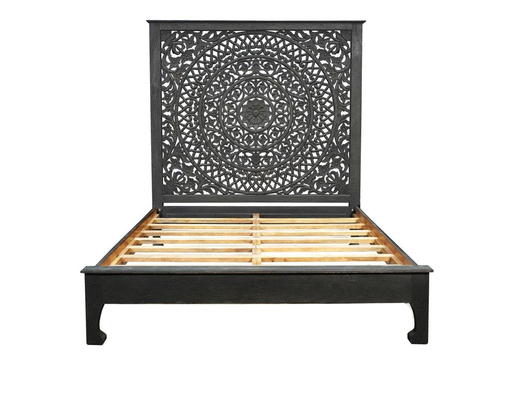 Three Piece Black Solid Wood Bedroom Set