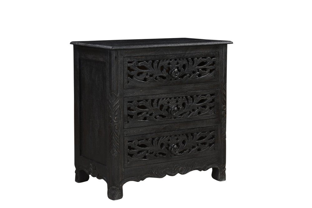 Three Piece Black Solid Wood Bedroom Set