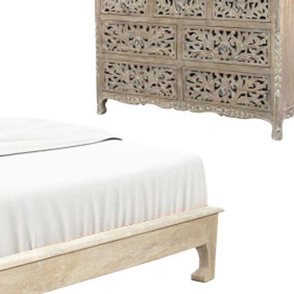 Three Piece Gray Solid Wood Bedroom Set