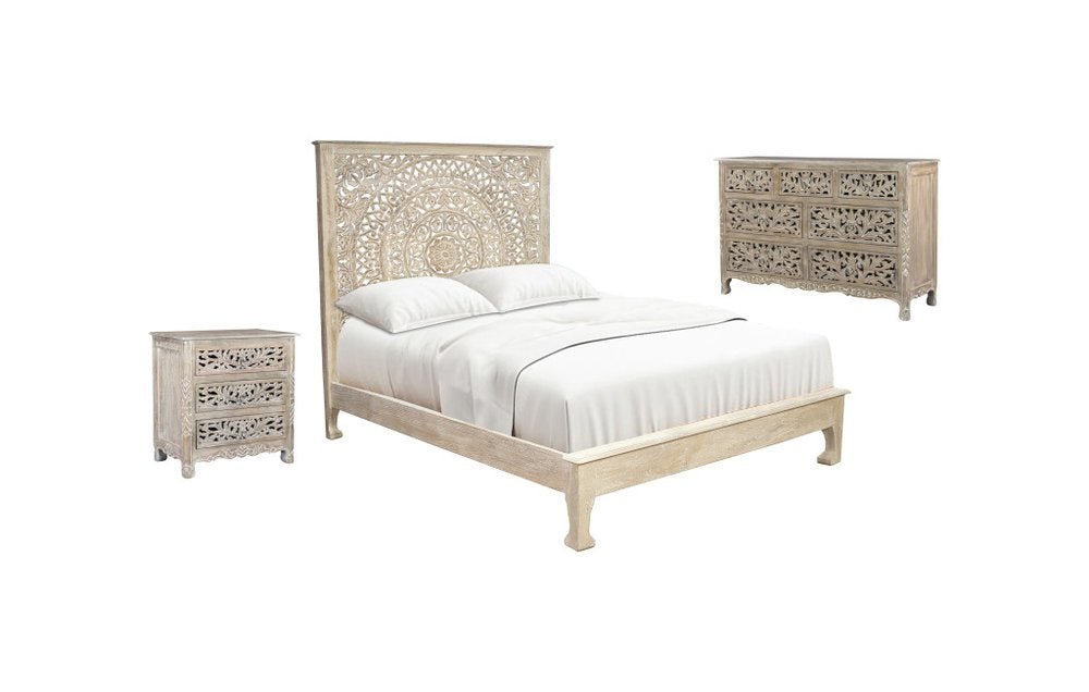 Three Piece Gray Solid Wood Bedroom Set